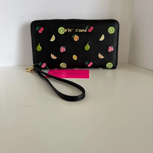 ☀️Betsey Johnson Black Wristlet with Colorful Fruit Embroidery - Picture 2 of 9